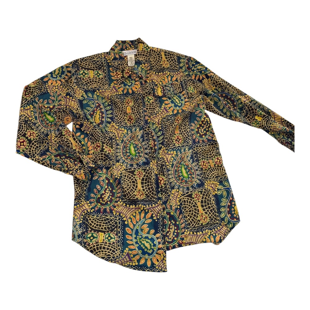 Vintage Christie & Jill Womens Blouse Small Paisley Abstract 80s